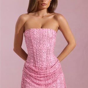 Oh Polly Strapless Pink Beaded Dress